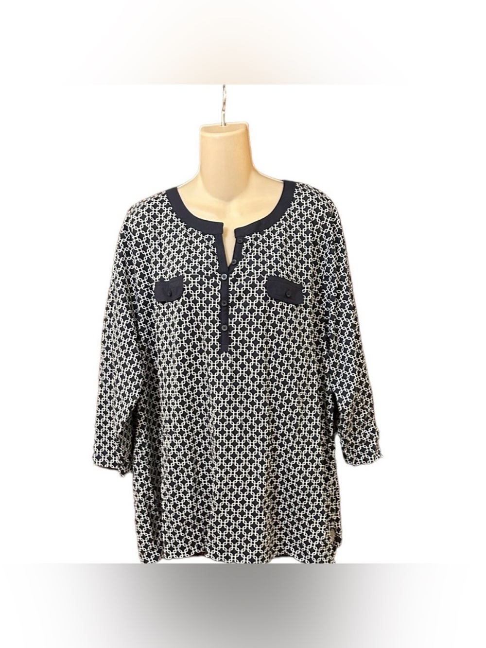 Chic Comfort Collection Blue & White‎ Pattern Top XXL